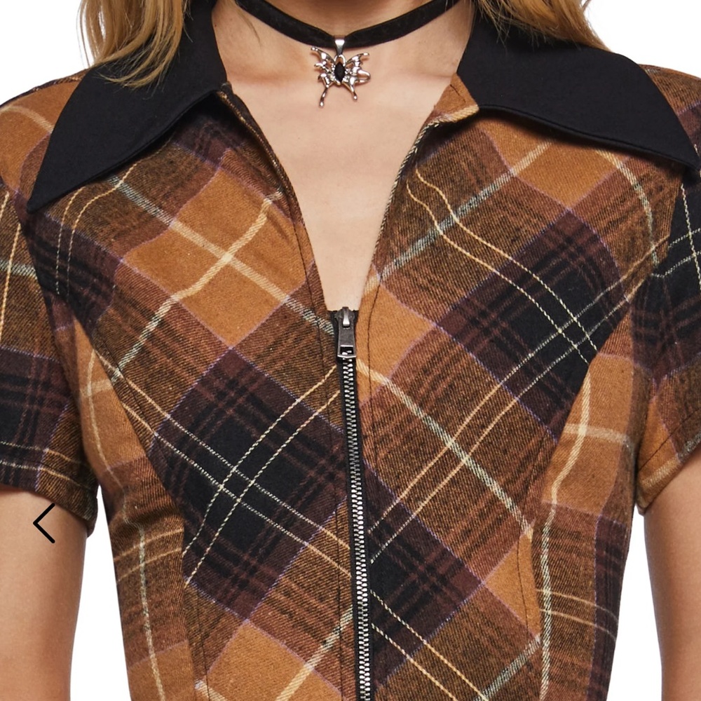 BNWT ALL HAIL ME PLAID MINI DRESS - BROWN size M - Picture 10 of 10
